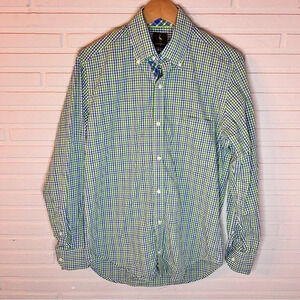 Tailorbyrd Green and Blue Plaid Cotton Button Down Dress Shirt, Men’s Size Small